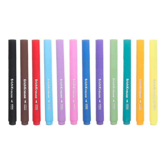 Маркеры акриловые 12 цветов, ErichKrause, Art Spirit с наконечником кистью микс Маркеры акриловые 12 цветов, ErichKrause, Art Spirit с наконечником кистью микс