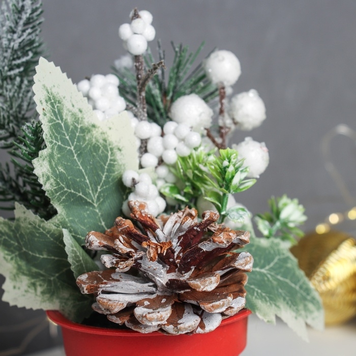 Декор Декор "Яркий праздник, в горшочке" зелень шишка, 20х7 см