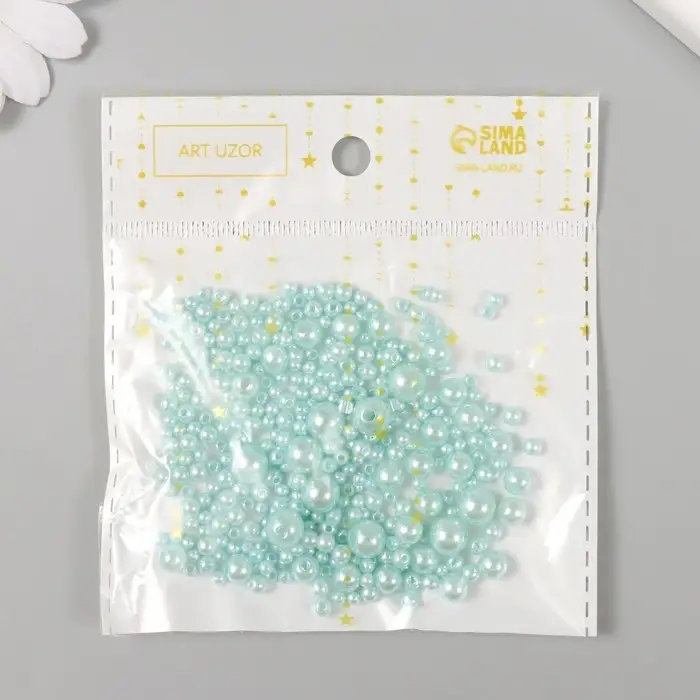 Бусины для творчества пластик "Круглые. Ледяная мята" d=3-8 мм, набор 10 гр