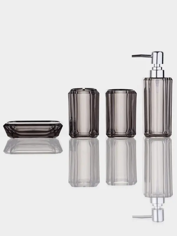 Набор для ванной "Кристалл" 4 предмета (дозатор, 2 стакана, мыльница)