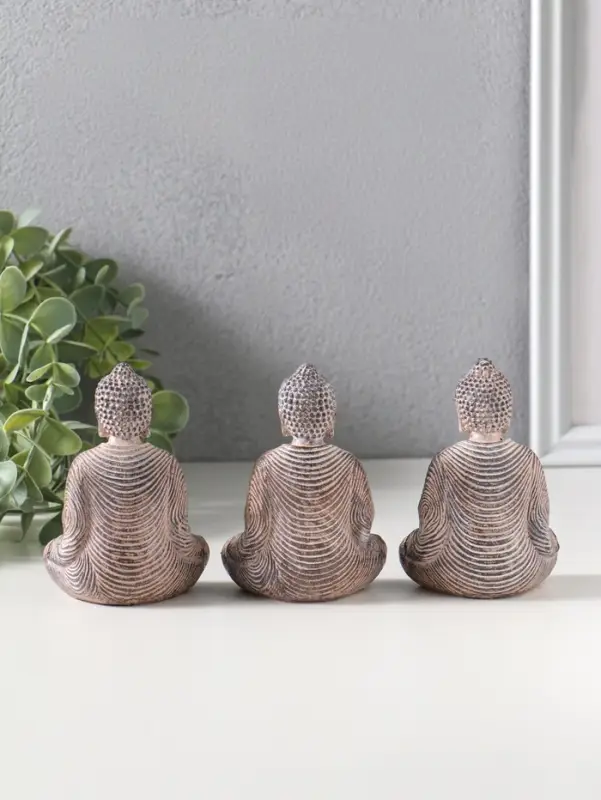 Сувенир полистоун "Три будды" набор 3 шт беж с белым 5х6,8х10,3 см