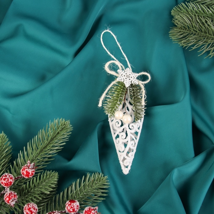 Украшение ёлочное Украшение ёлочное "Капля блеск жемчужины" 12х4,5 см, белый