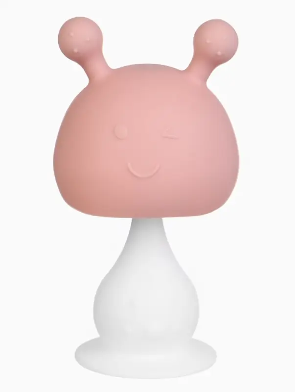 Прорезыватель силиконовый для зубов с погремушкой 3 в 1 M&B «Зайка», розовый