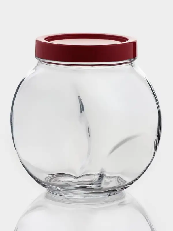 Банка для хранения сыпучих продуктов Paşabah&ccedil;e Bella, 1.5 л, стекло, с красной крышкой, прозрачная