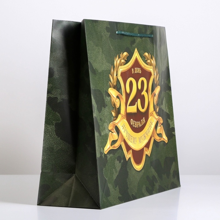 Пакет подарочный ламинированный горизонтальный, упаковка, «С 23 февраля», L 28 х 38 х 9 см