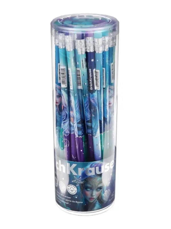 Карандаш чернографитный ErichKrause "Aquamarine', пластиковый, круглый, с ластиком