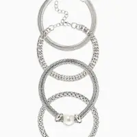 Браслет "Стиль" (набор 3шт) плетение, звенья, цвет белый в серебре