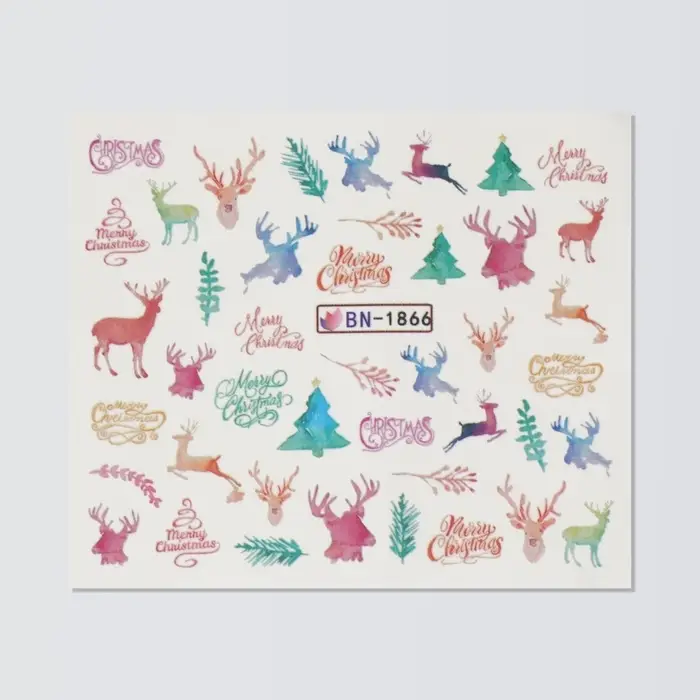 Слайдеры для ногтей «Олени», разноцветные Слайдеры для ногтей «Олени», разноцветные