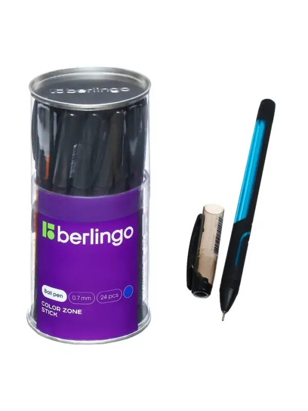 Ручка шариковая Berlingo. Color Zone stick, синий стержень, узел 0.7 мм, прорезиненный корпус, МИКС