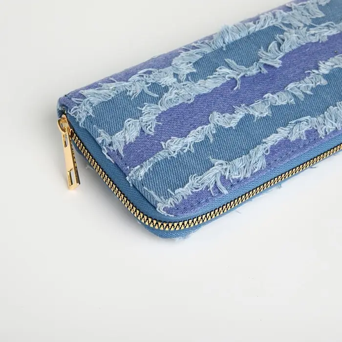 Кошелёк женский на молнии, 20&times;2&times;10 см, джинсовый, в полоску, голубой