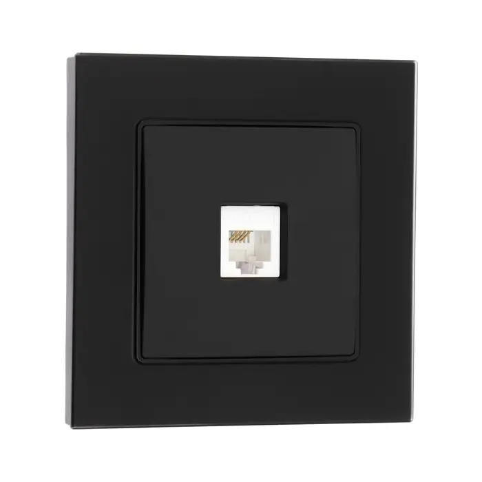Розетка телефонная TOT Matte Glass, стекло, скрытая, одноместная, чёрная