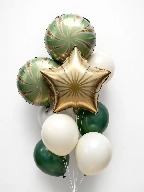Воздушные шары "Зеленые грани" фольга, латекс, набор 12 штук