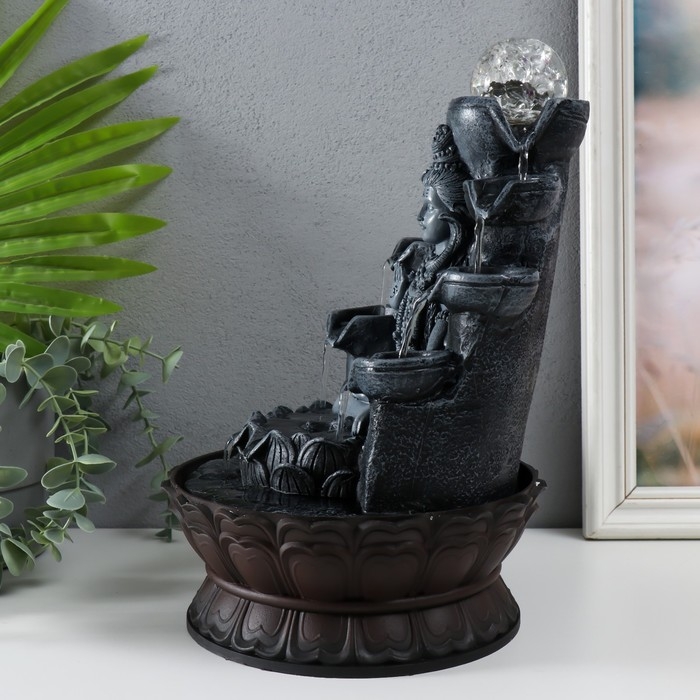Фонтан настольный с подсветкой Фонтан настольный с подсветкой "Шива с коброй сидит под фонтаном" серый 20,5х20,5х30 см