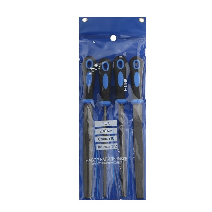 Набор напильников ТУНДРА, сталь У10, насечка №2, пластиковые рукоятки, 200 мм, 4 шт. Набор напильников ТУНДРА, сталь У10, насечка №2, пластиковые рукоятки, 200 мм, 4 шт.