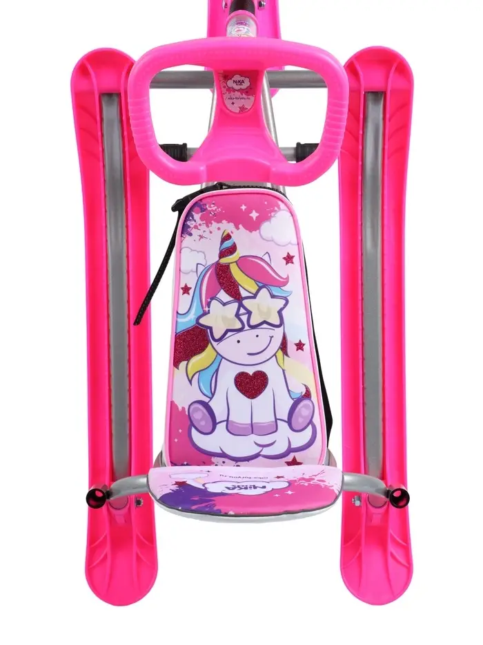 Снегокат Twiny 2+ с единорогом, со спинкой, с родительской ручкой, розовый, TW2-M/EP Nika Kids
