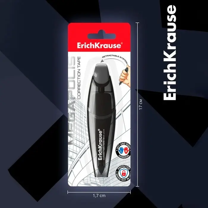 Корректирующая лента 5 мм х 6 м, ErichKrause Megapolis, автоматическая фиксация аппликатора, блистер