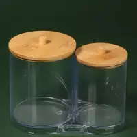 Органайзер для ватных палочек и дисков BAMBOO, с крышкой, 15.5&times;8.5&times;12 см, прозрачный, коричневый