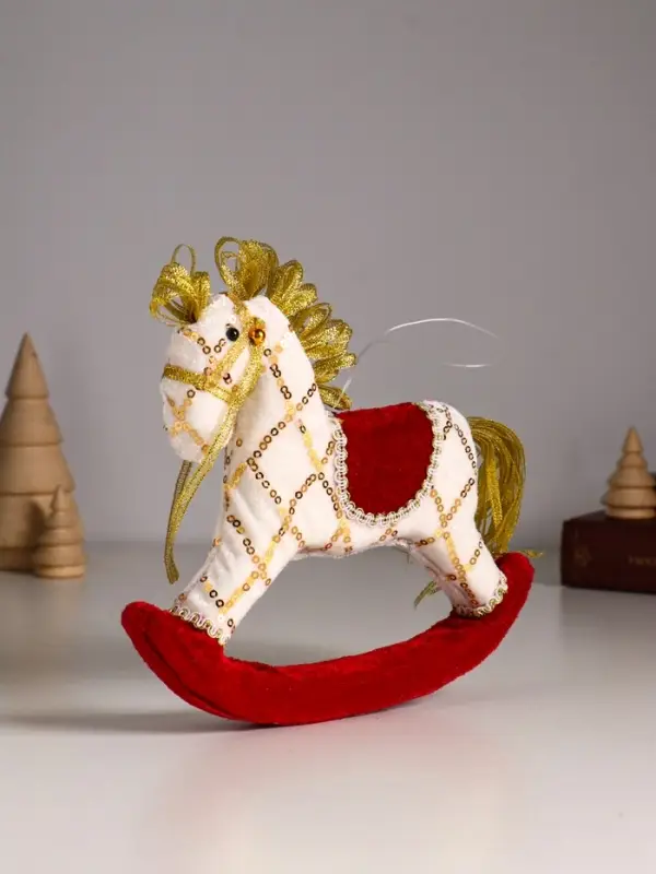 Сувенир пенопласт, текстиль "Лошадка-качалка" белая с пайетками 18х3х18 см