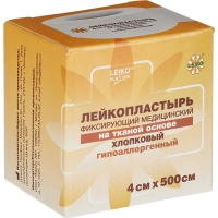 Лейкопластырь 4х500см тканевый в картоне LEIKO, 12 шт/уп
