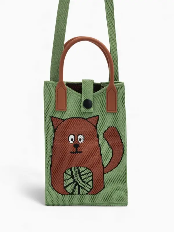Сумка подр Коты, 12*4*17, отд на кнопке, дл ремень, зеленый