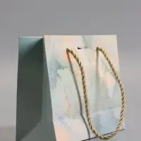 Пакет подарочный "Мрамор" , голубой , с бантиком , 19 х 15 х 7 см