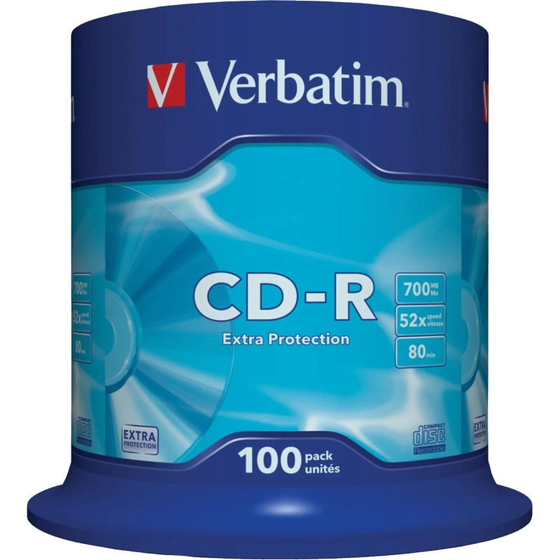 Носители информации CD-R, 52x, Verbatim Extra Protection, Cake/100, 43411