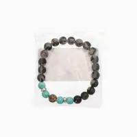 Браслет "Вулкан" камень пирит, лава, длина 18 см, цв. чёрный, бирюзовый