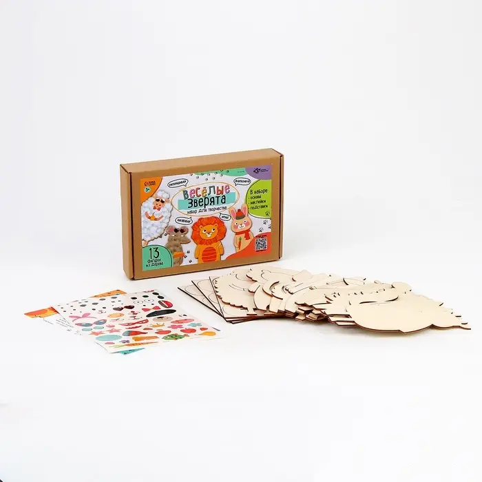 Роспись по дереву «Весёлые зверята», 13 основ, с наклейками Роспись по дереву «Весёлые зверята», 13 основ, с наклейками