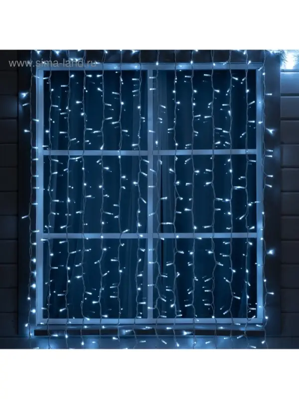Гирлянда «Занавес» 2 × 3 м, IP65, УМС, белая нить каучук, 600 LED, свечение белое, 220 В
