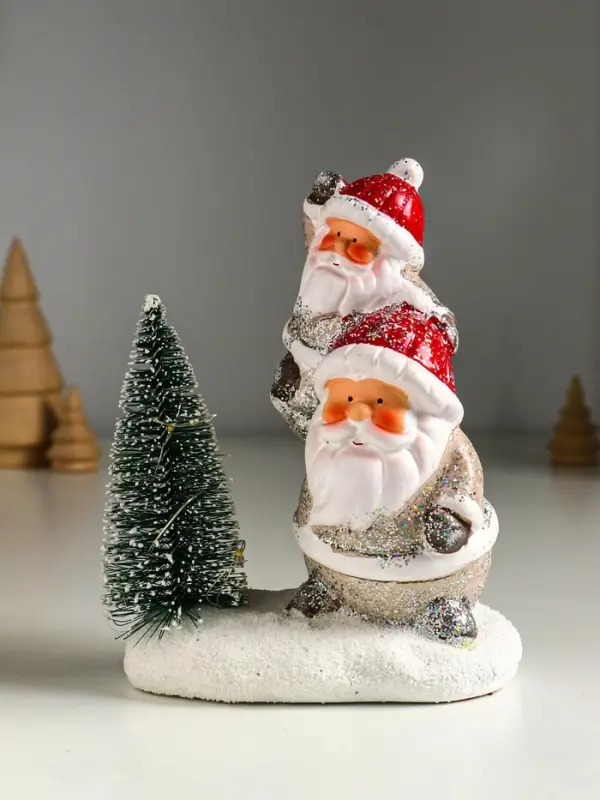 Сувенир керамика свет "Два Деда Мороза у ёлочки" 12х7х16 см