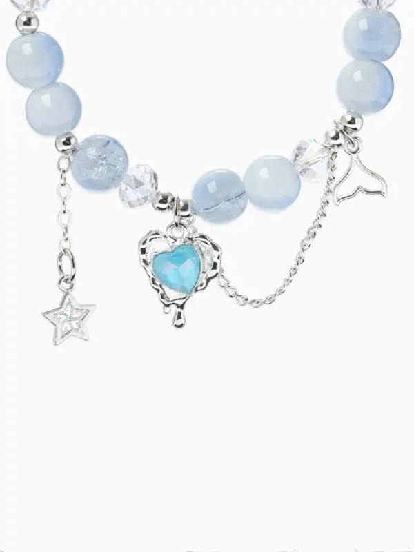 Браслет с подвесками &laquo;Сахарный. Сердце текучее&raquo;, d=6 см, шар № 10/8, голубой в серебре