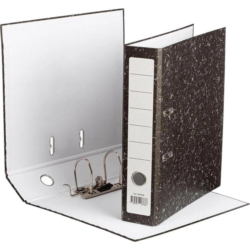 Папка-регистратор  без мет.угол_бюдж 75мм ч/б бум/бум,карм.к