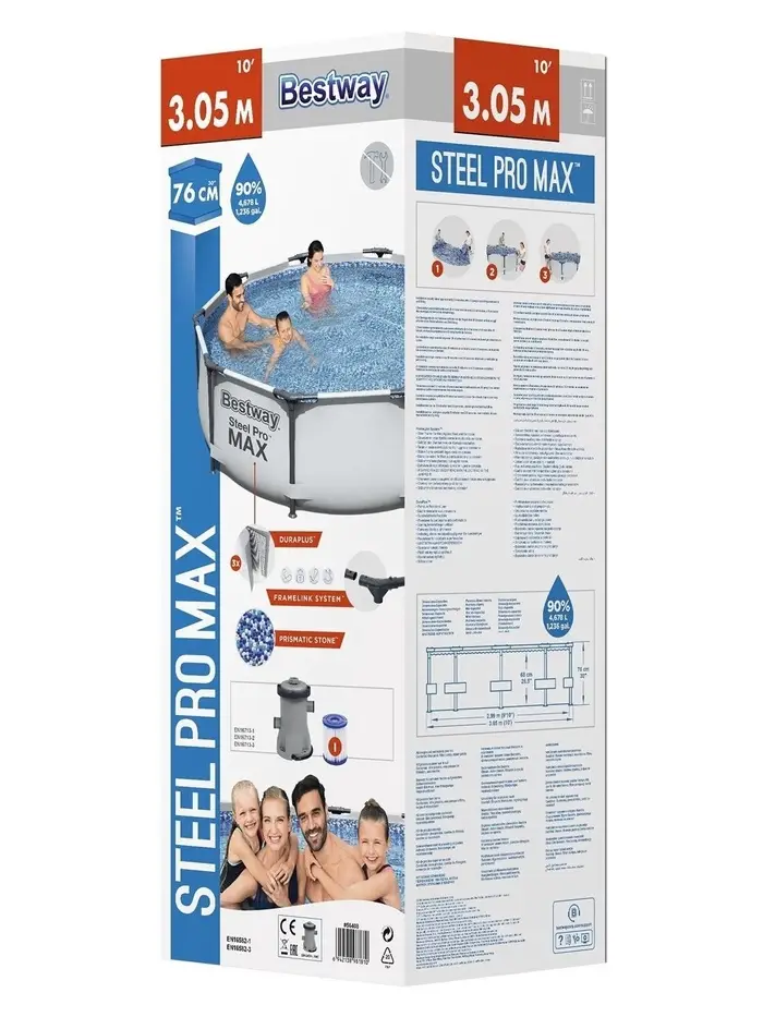 Бассейн каркасный Steel Pro Max, 305&times;76 см, с фильтр-насосом, круглый, 56408 Bestway