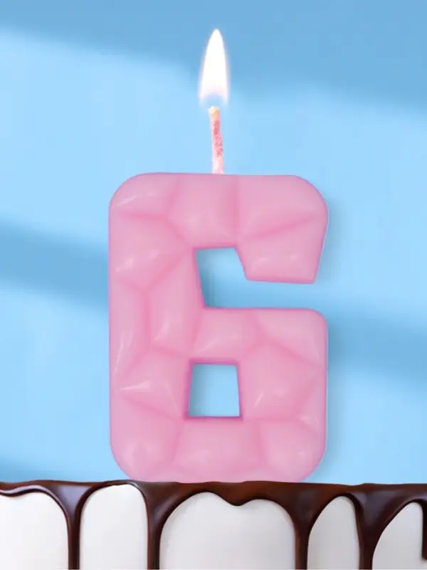 Свеча для торта &laquo;Цифра 6&raquo;, светло-розовая