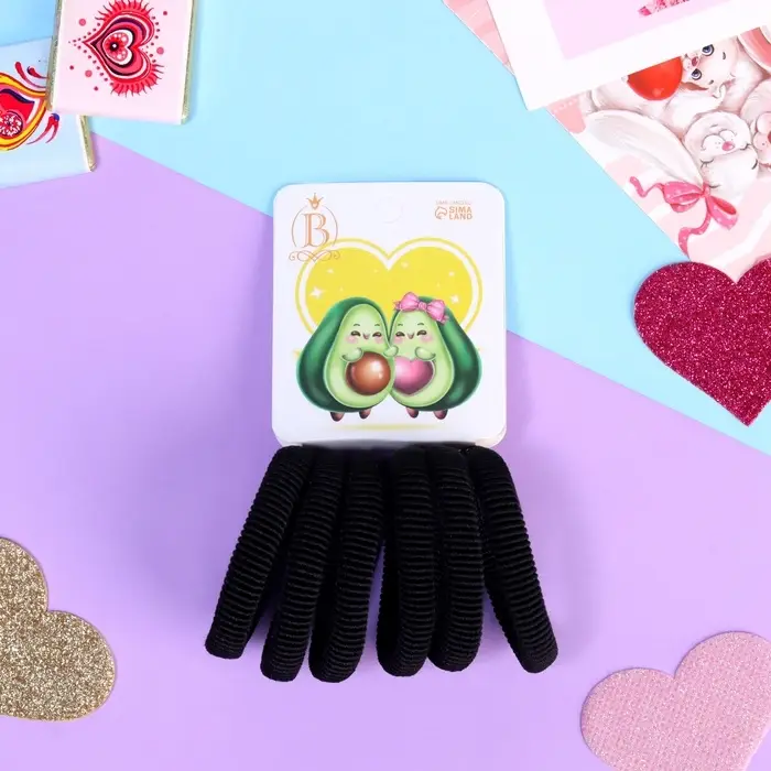 Резинки для волос «Авокадо лав», набор 6 шт., парочка, 4 см, чёрные