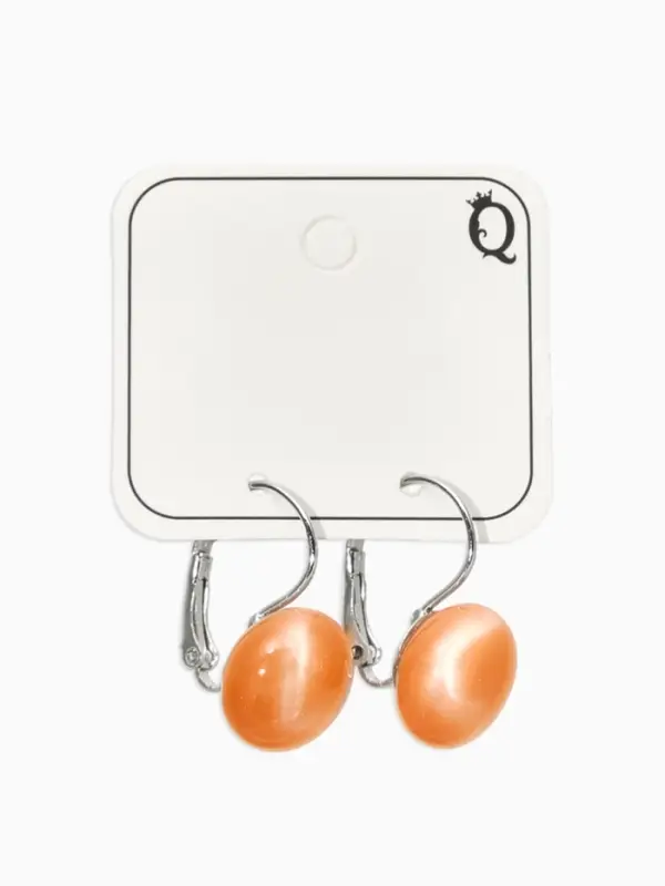 Серьги пластик "Таблетка" кошачий глаз, цвет оранжевый в серебре