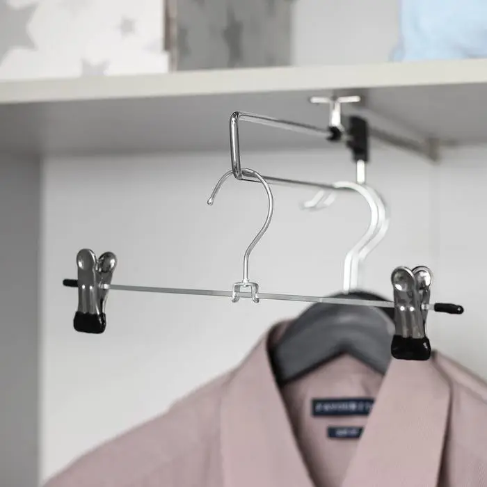 Вешалка для брюк и юбок с зажимами, 30×10 см, серебряная Вешалка для брюк и юбок с зажимами, 30×10 см, серебряная