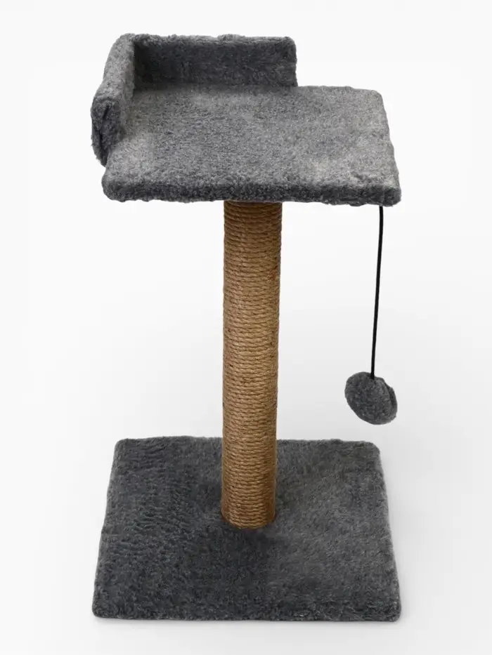 Когтеточка - столбик Petmil &laquo;Релакс&raquo;, 60&times;35&times;35 см, с полкой - лежанкой и игрушкой, джут, серая