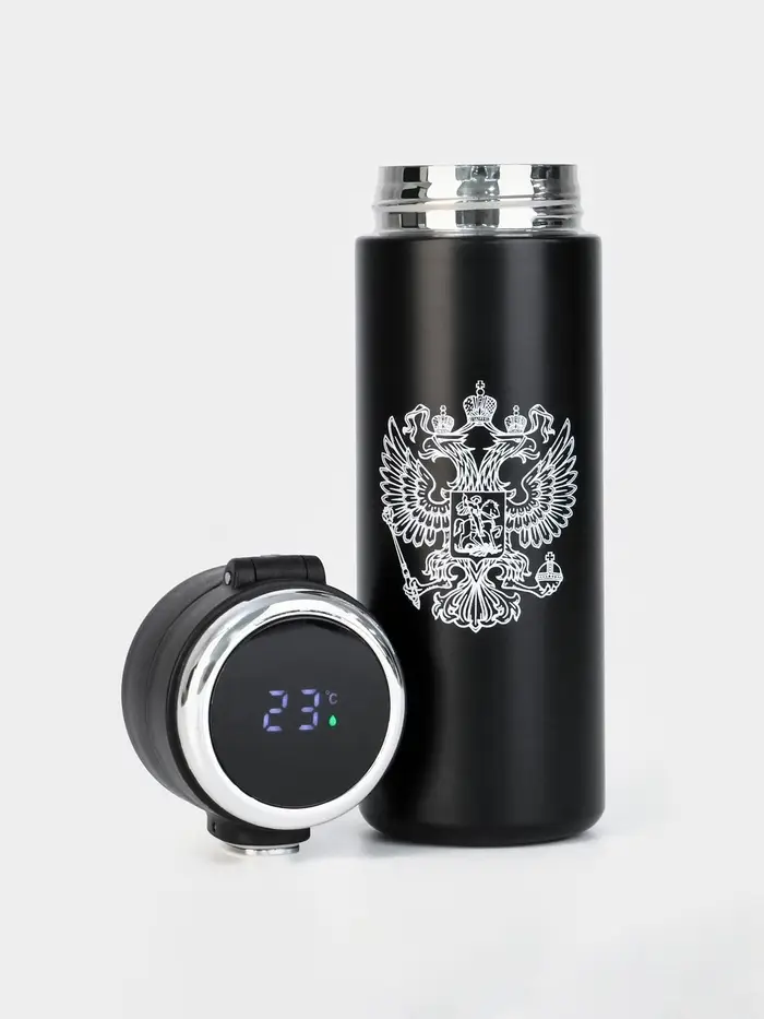 Термос, 420 мл, Simple &laquo;Герб&raquo;, сохраняет тепло 8 ч, с термометром