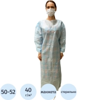 Халат хирург. стер, рук.манж, дл.140 см, р.50-52, пл.40, смс, 1шт