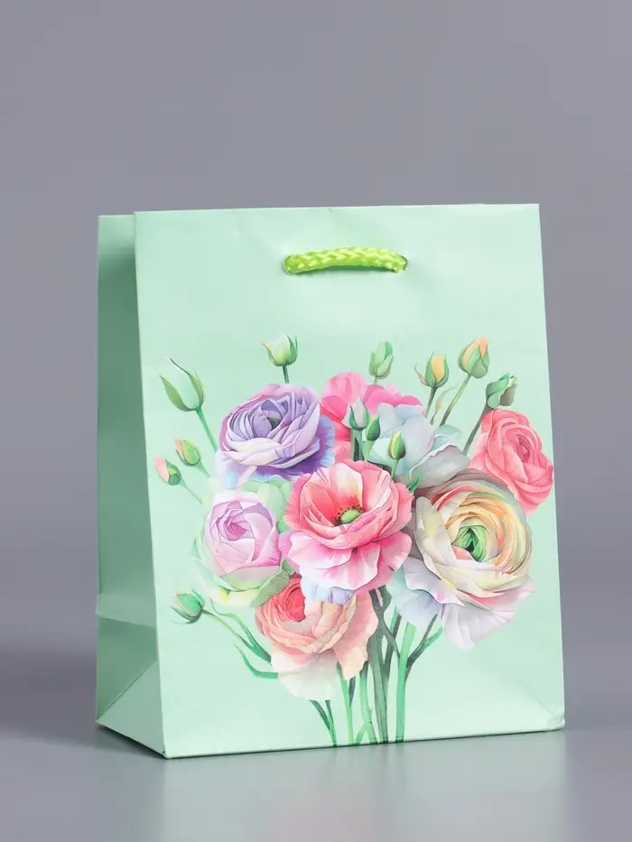 Пакет подарочный "Весенний букет" ламинированый 11,5 х 14,5 х 6,5 см