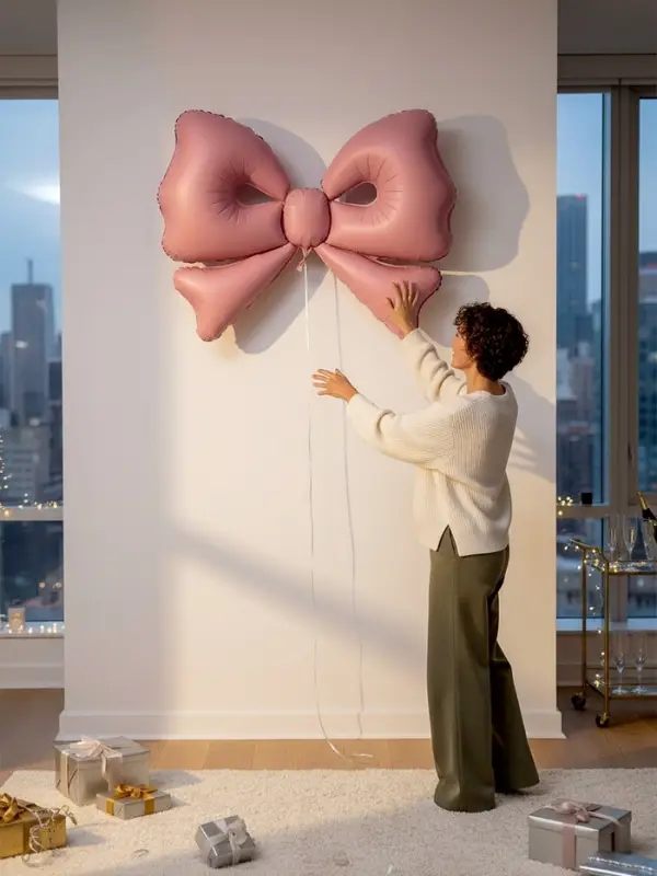 Воздушный шар фольгированный 50" "Бант" цвет розовый матовый