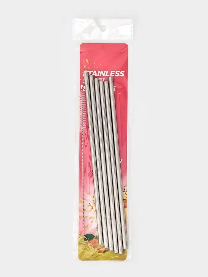 Набор металлических трубочек Straws, 6 шт., 21 см, сталь 304