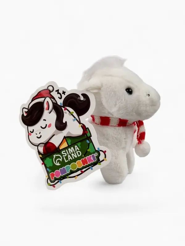 POMPOSHKI мягкая игрушка Лошадка, в шапочке, белая POMPOSHKI мягкая игрушка Лошадка, в шапочке, белая