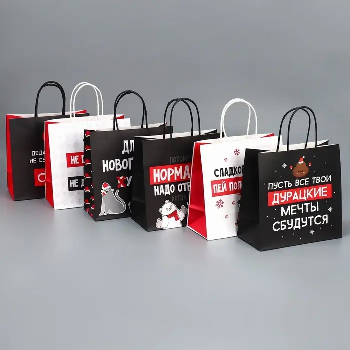 Набор пакетов подарочных новогодних &laquo;Пусть мечты сбудутся&raquo;, 6 шт., 22&times;22&times;11 см