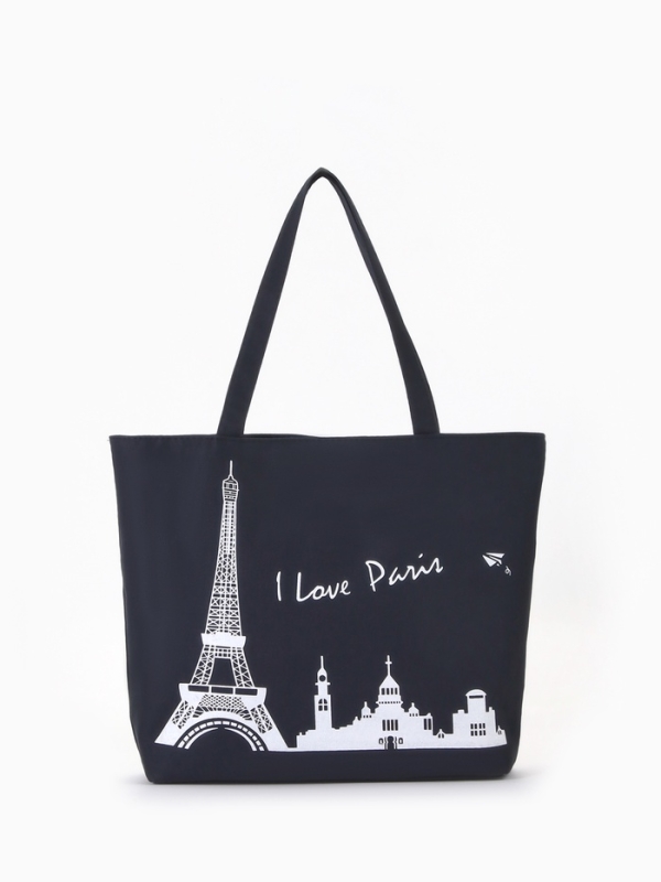 Шопер PARIS, 42*9*32, отдел на молнии, подклад, черный/белый Шопер PARIS, 42*9*32, отдел на молнии, подклад, черный/белый