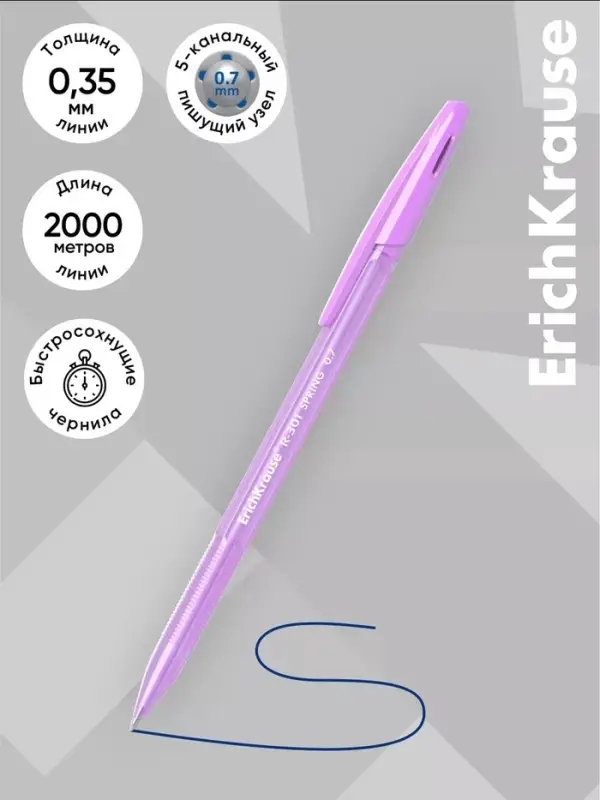 Ручка шариковая ErichKrause R=301 Spring Stick, узел 0.7 мм, синяя, МИКС