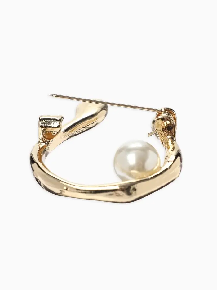 Брошь &laquo;Подкова&raquo;, с бусиной №10, цвет белый в золоте