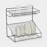 Посудосушитель настольный с поддоном, 38,5*38,5*24 см, цвет черный