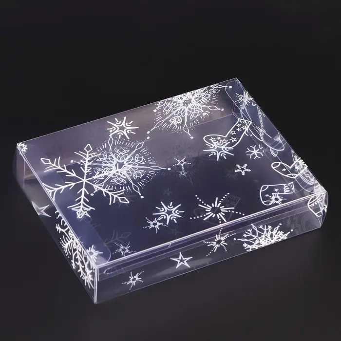 Коробка подарочная новогодняя складная ПВХ Коробка подарочная новогодняя складная ПВХ "Ёлочки, снежинки" 15×11×3 см